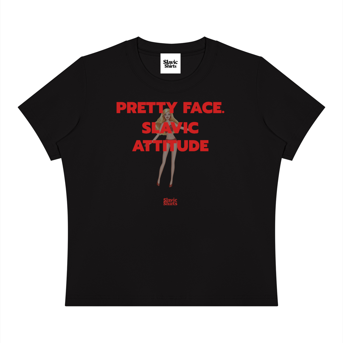 Pretty Face. Slavic Attitude Baby Tee – Black