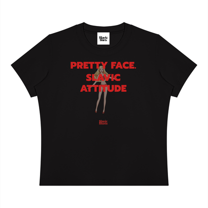 Pretty Face. Slavic Attitude Baby Tee – Black